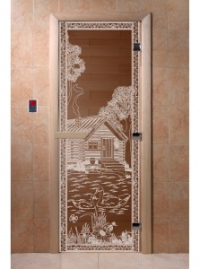 Стеклянная дверь для бань и саун DoorWood "БАНЬКА В ЛЕСУ БРОНЗА" фото