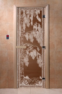 Дверь для бани и сауны DoorWood с рисунком фото